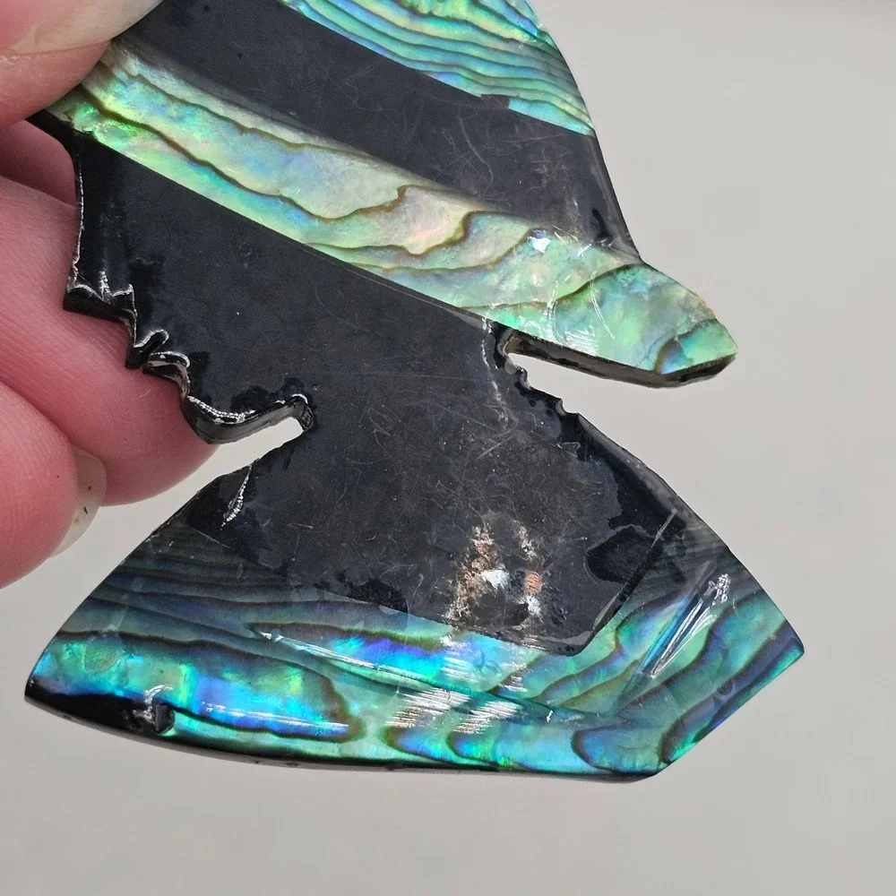 Vintage Abalone Shell Inlay Brooch Pin Set Lady in Hat Silhouette Mosaic Art